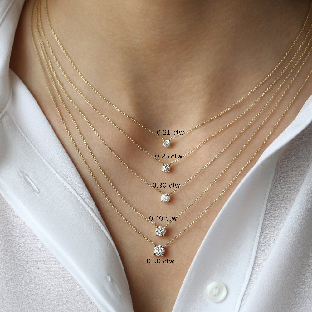 14K 0.20-0.50 ctw Prong Setting Diamond Solitaire Necklace