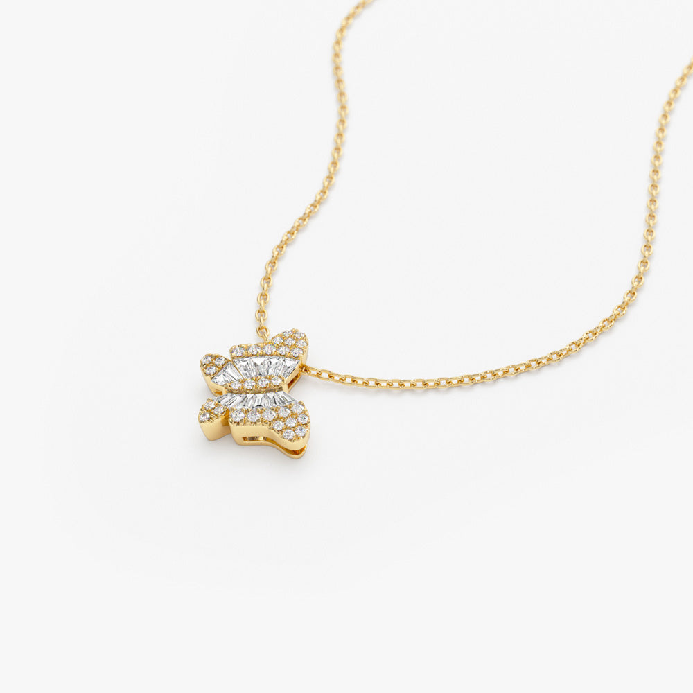 14k Baguette Diamond Butterfly Necklace