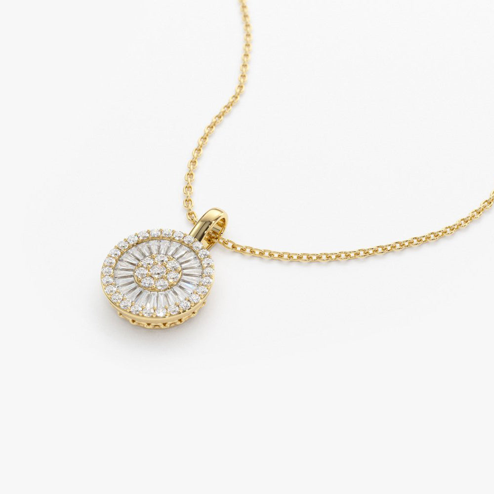 14K Baguette Diamond Disc Cluster Necklace