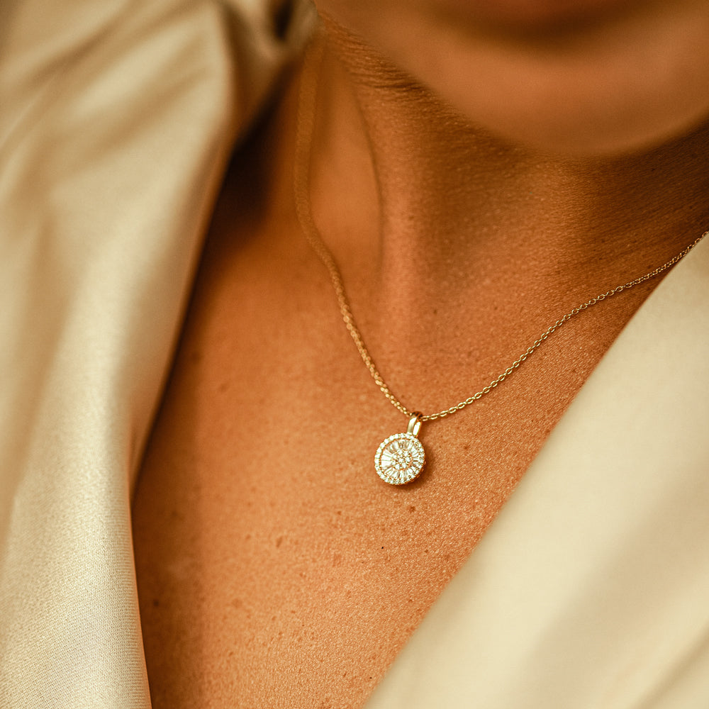 14K Baguette Diamond Disc Cluster Necklace