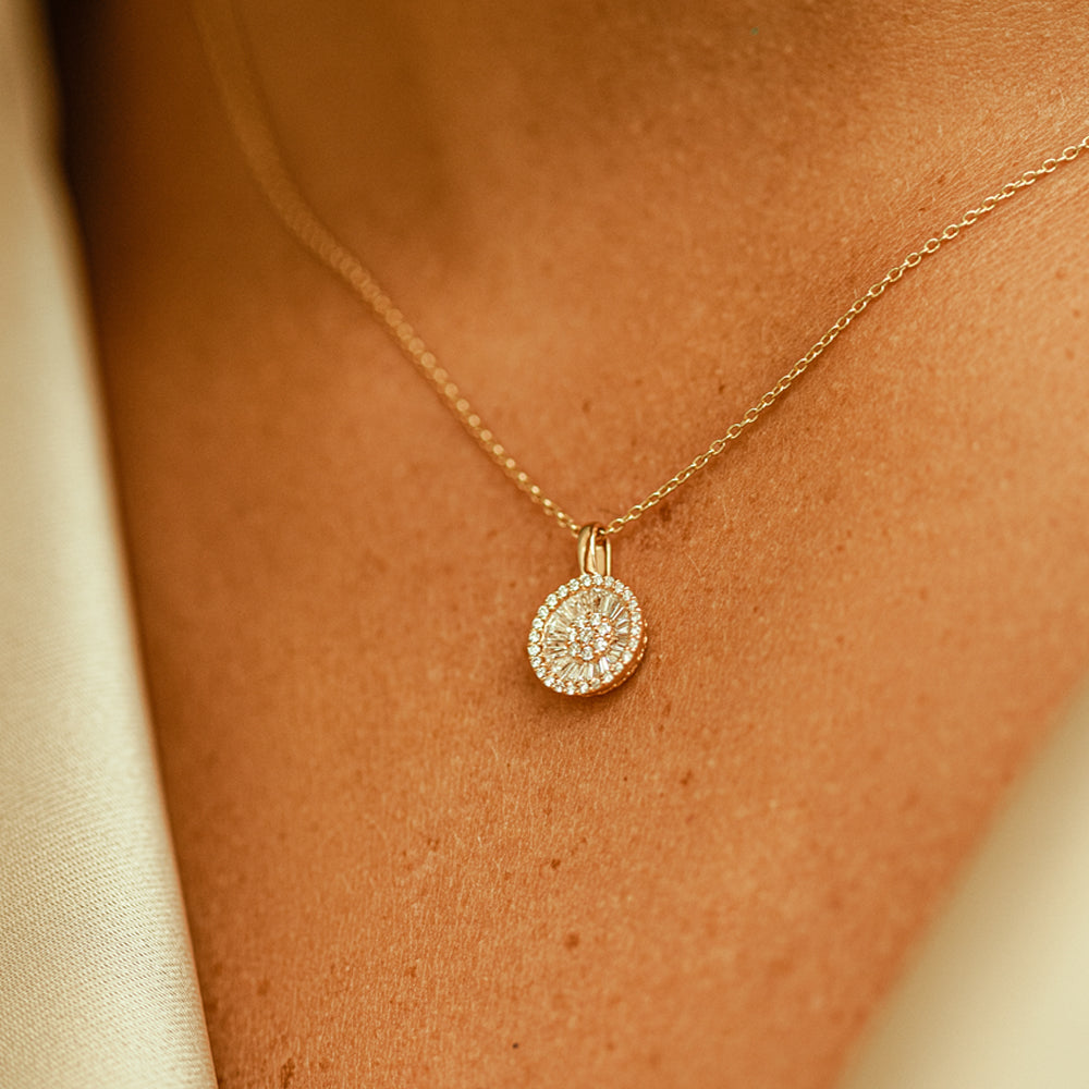 14K Baguette Diamond Disc Cluster Necklace