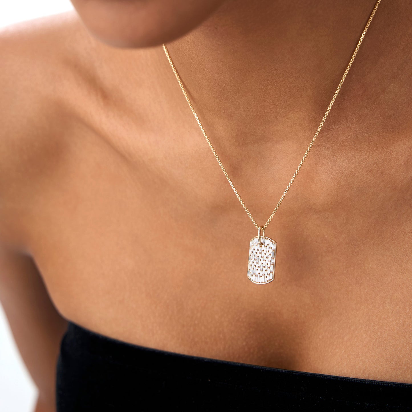 14K Baguette Diamond Dog Tag Pendant