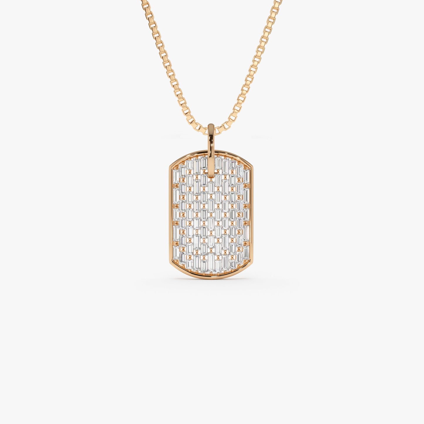 14K Baguette Diamond Dog Tag Pendant