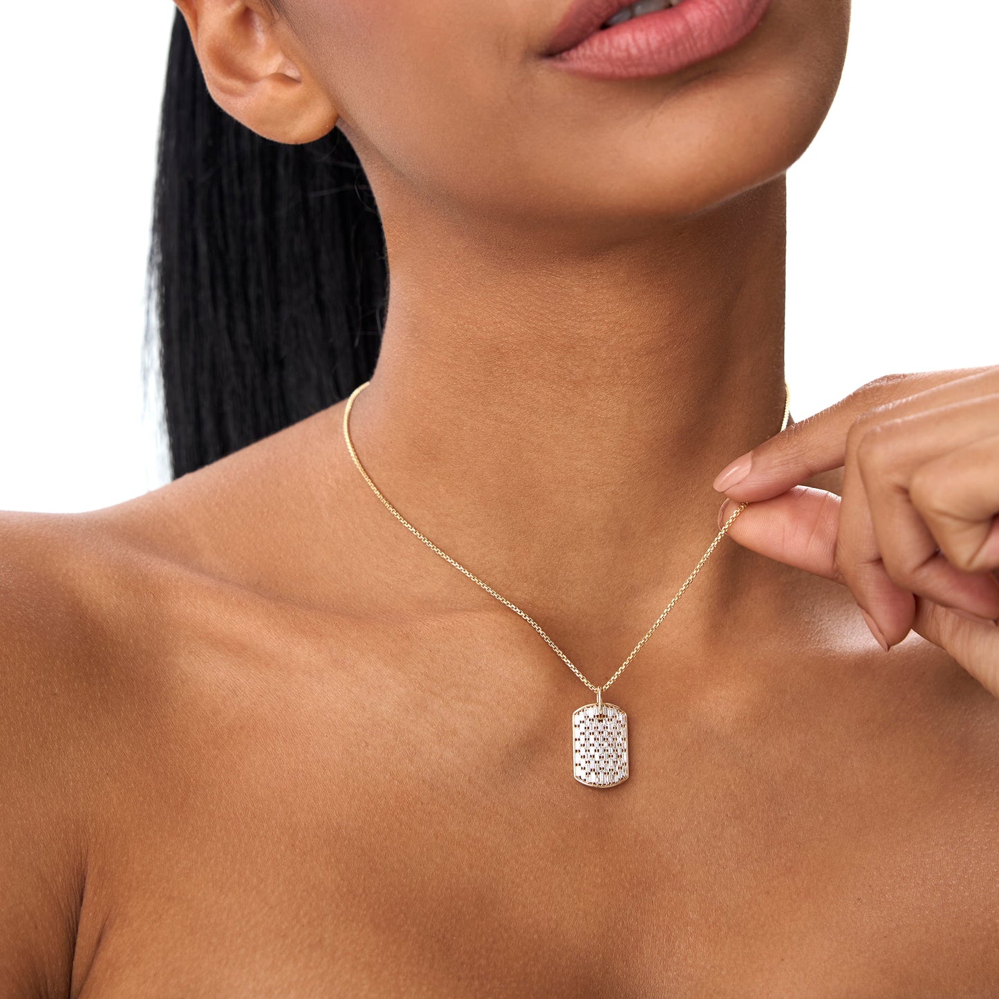 14K Baguette Diamond Dog Tag Pendant