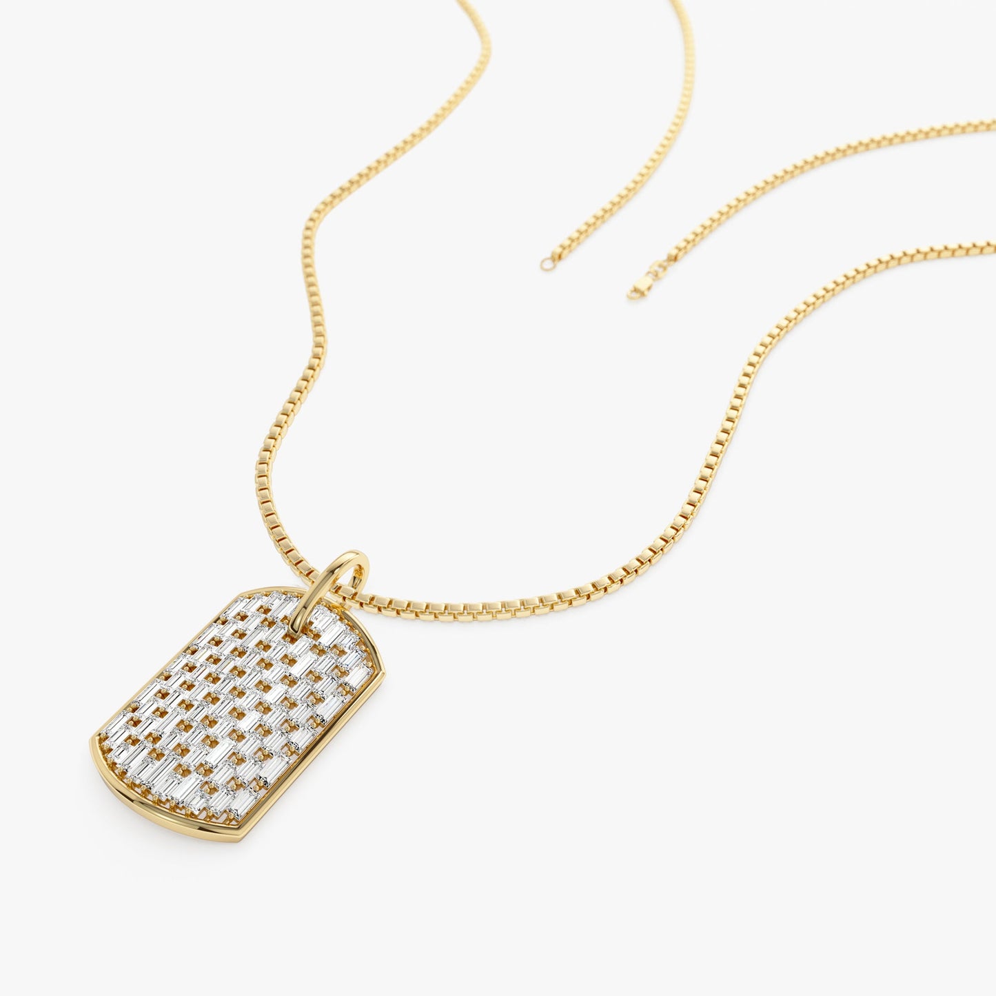 14K Baguette Diamond Dog Tag Pendant