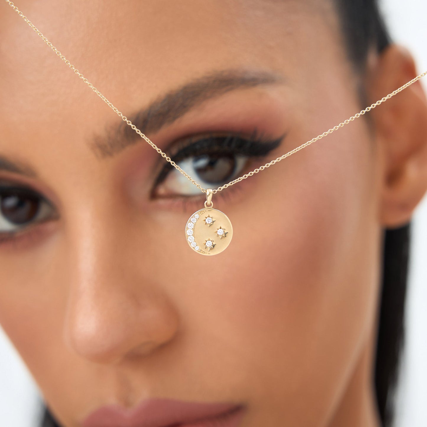 14k Diamond Moon and Crescent Pendant