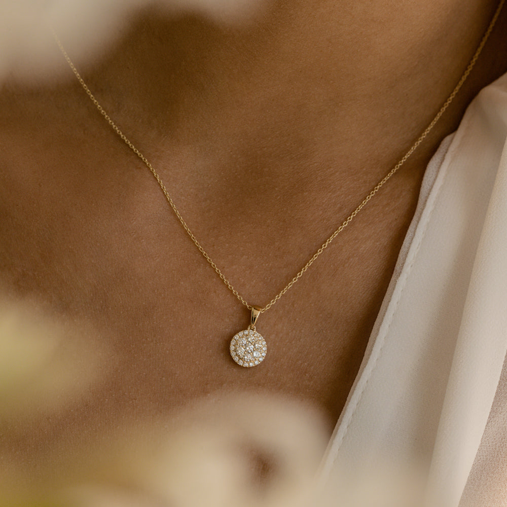 14k Diamond Round Illusion Cluster Necklace