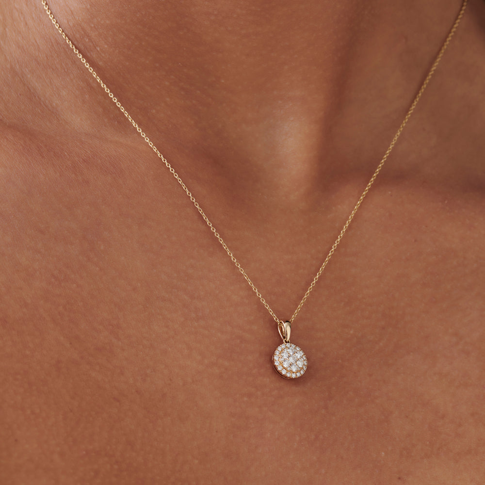 14k Diamond Round Illusion Cluster Necklace