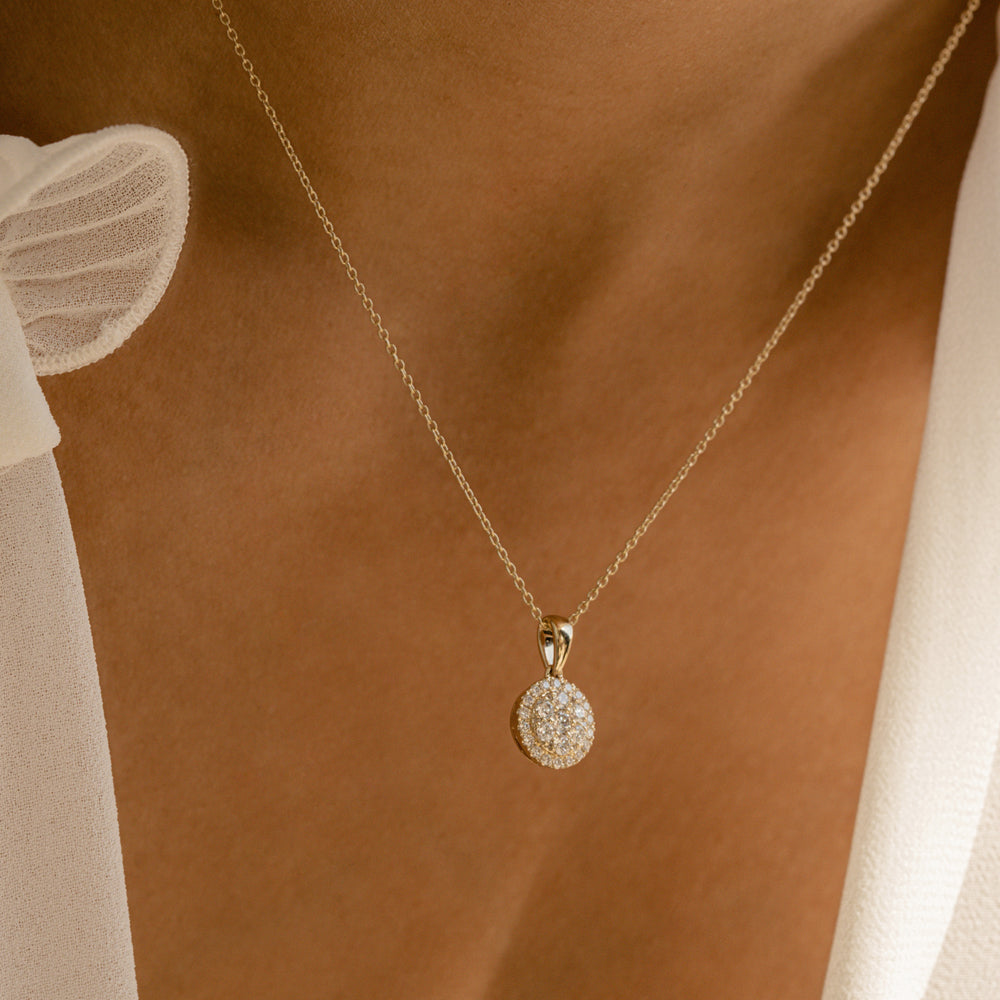 14k Diamond Round Illusion Cluster Necklace