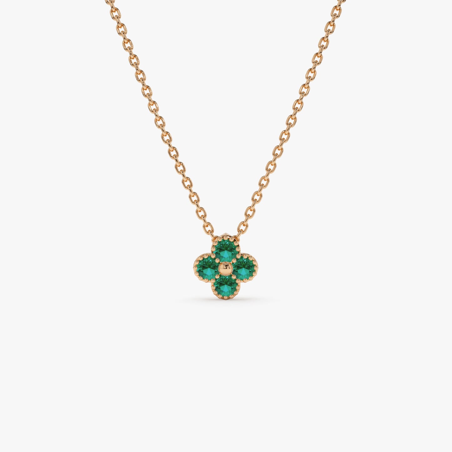 14k Emerald Clover Beaded Necklace