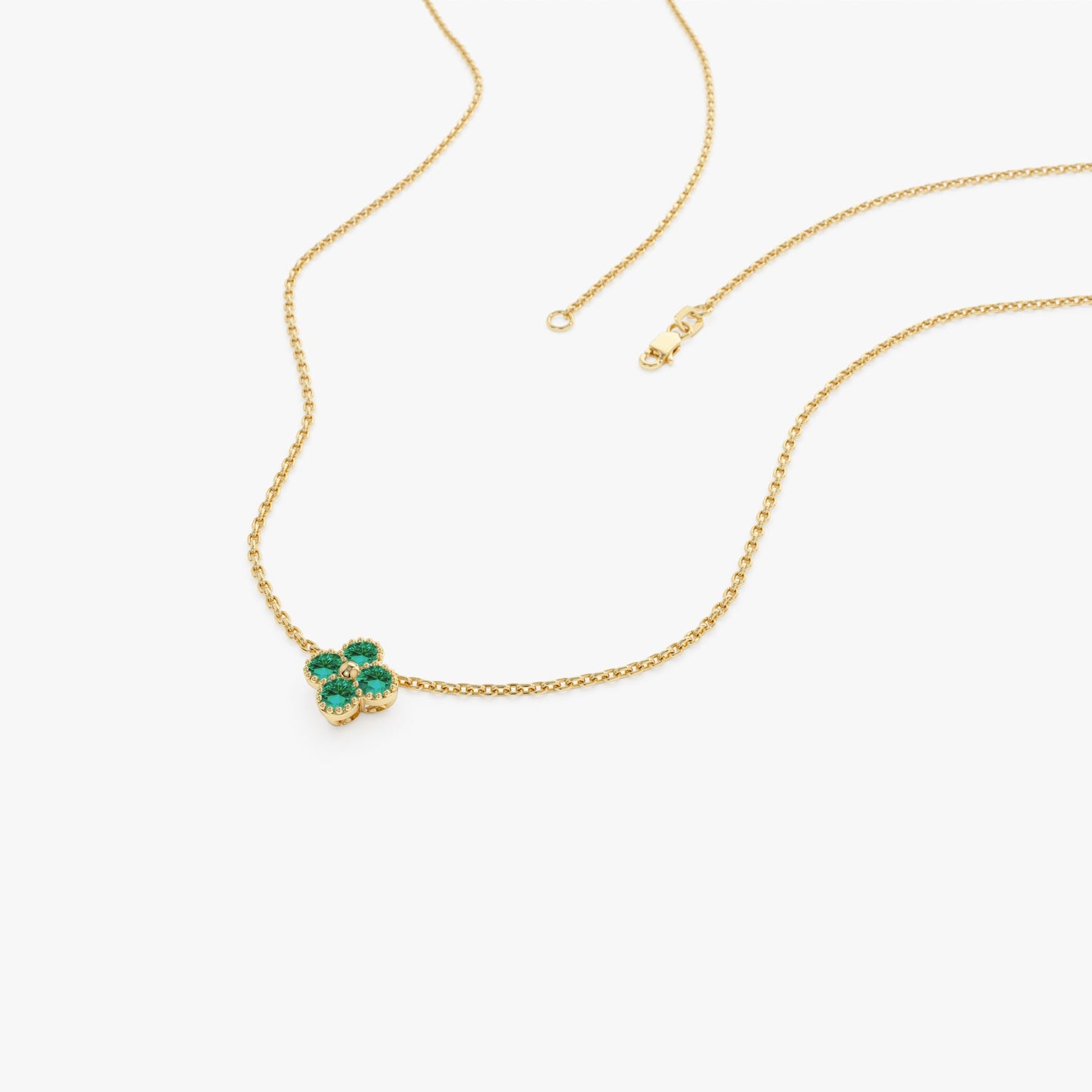 14k Emerald Clover Beaded Necklace