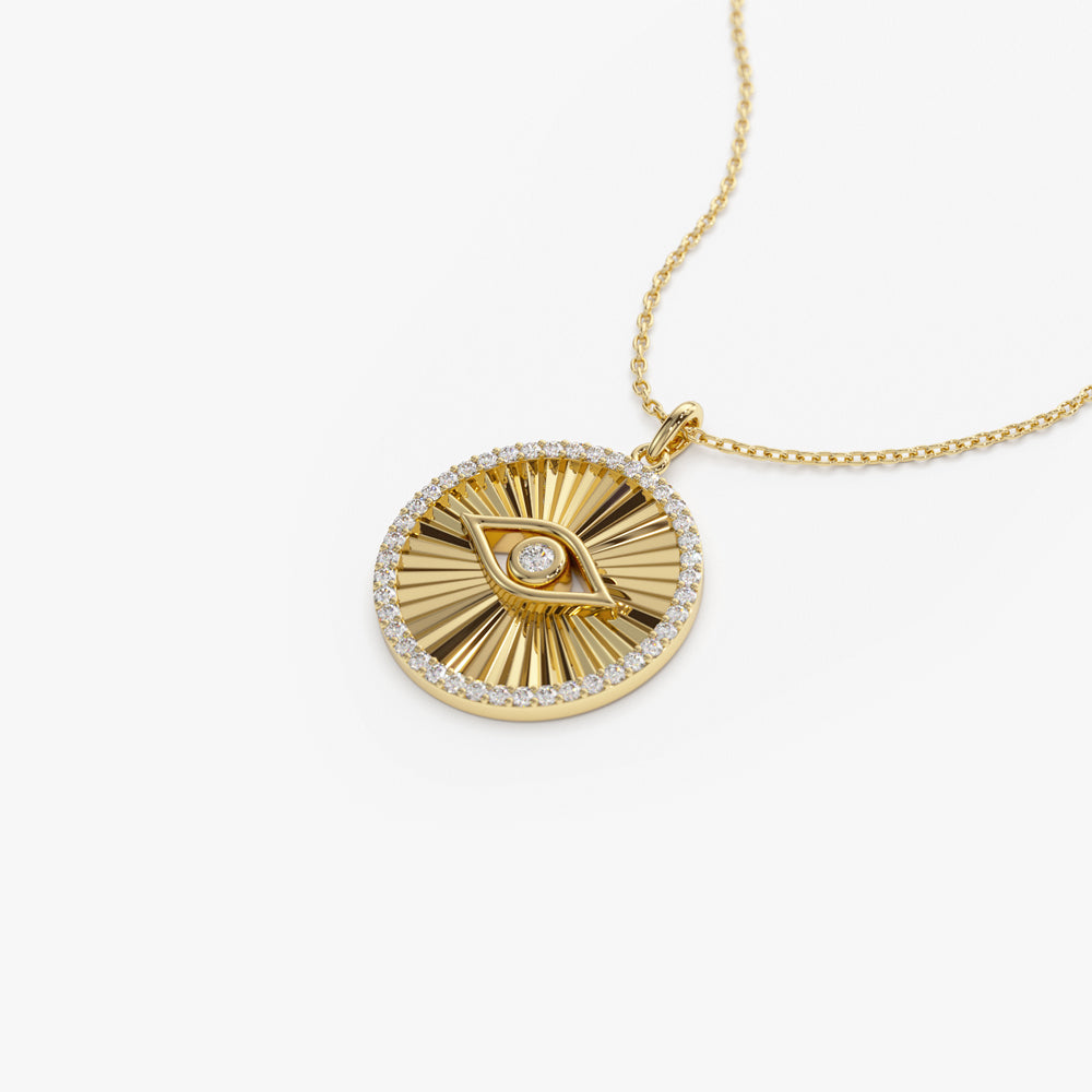 14K Evil Eye Diamond Medallion Necklace