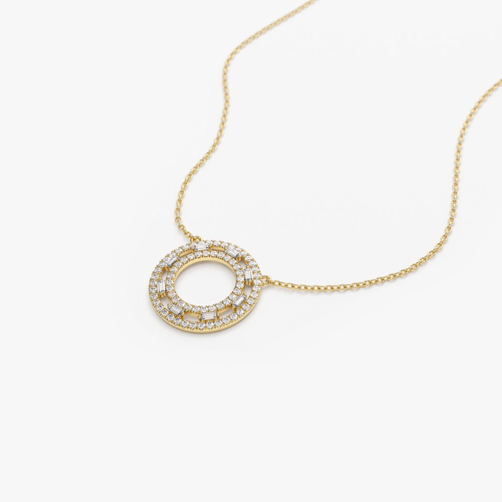 14k Full Circle Baguette & Round Diamond Necklace