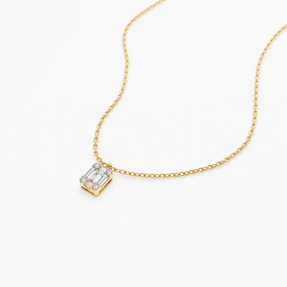 14K Gold Baguette & Round Diamond Charm Pendant