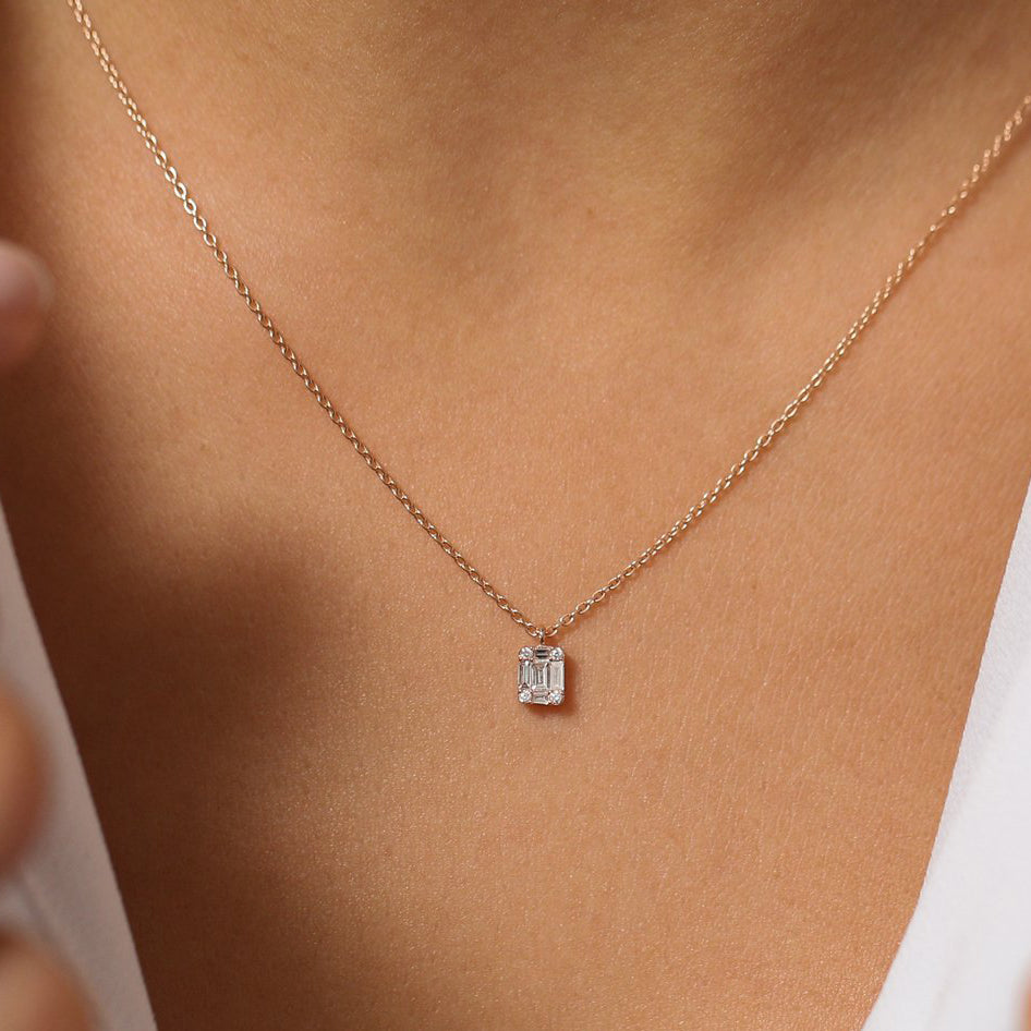14K Gold Baguette & Round Diamond Charm Pendant