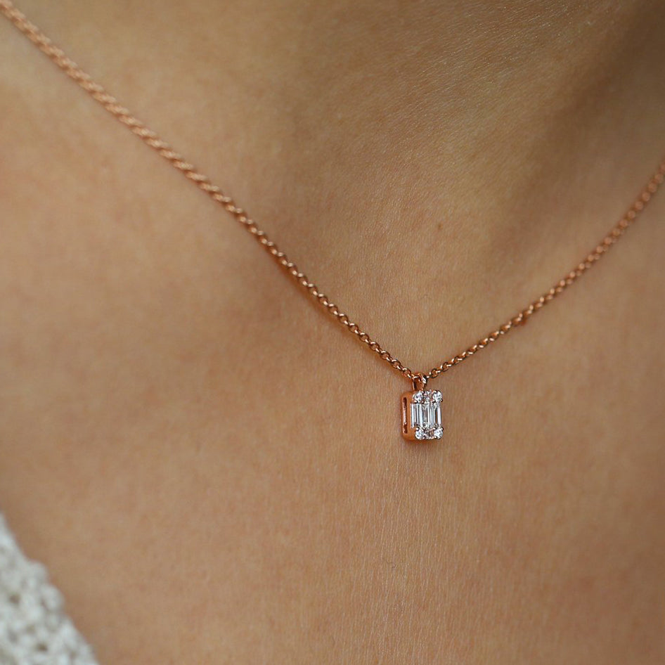 14K Gold Baguette & Round Diamond Charm Pendant
