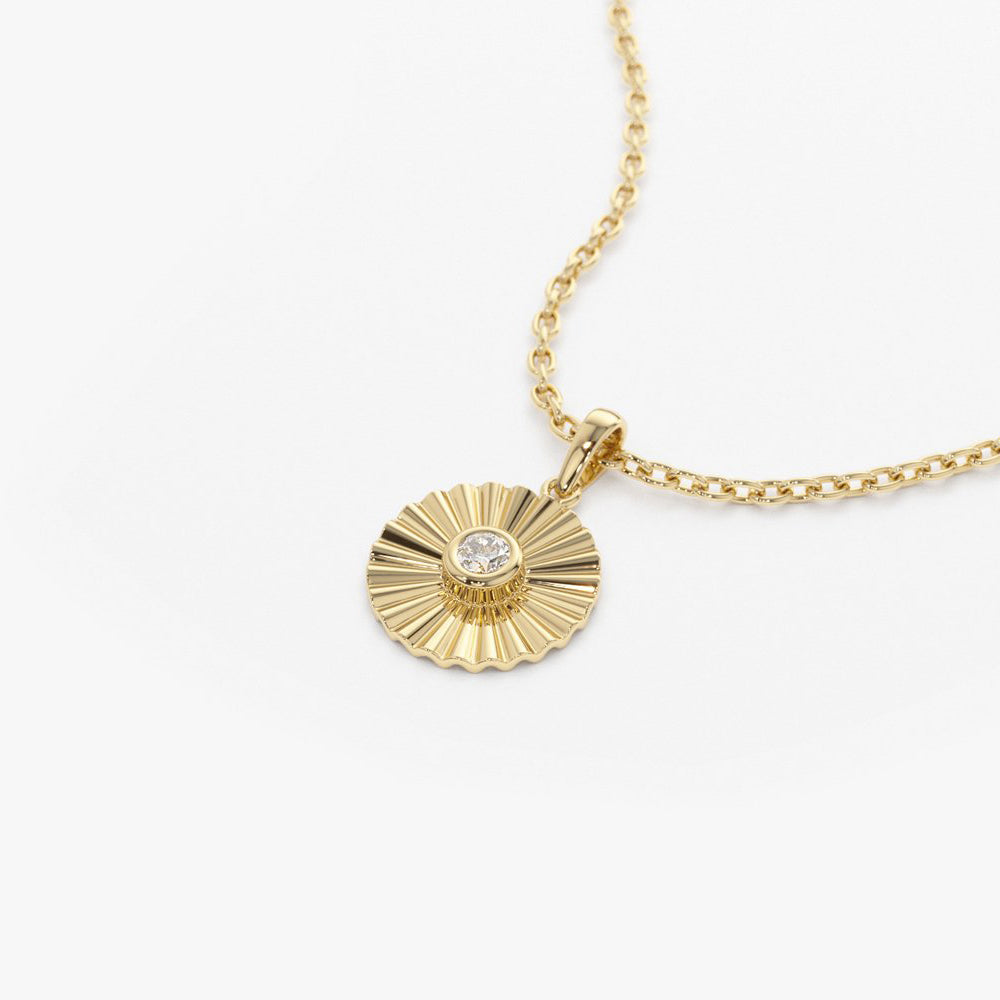 14K Gold Diamond Disc Ray Necklace