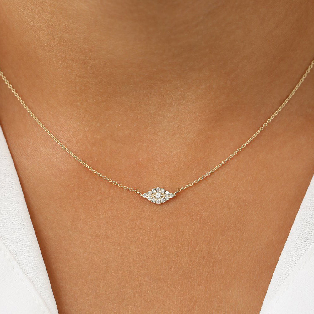 14K Gold Diamond Evil Eye Necklace