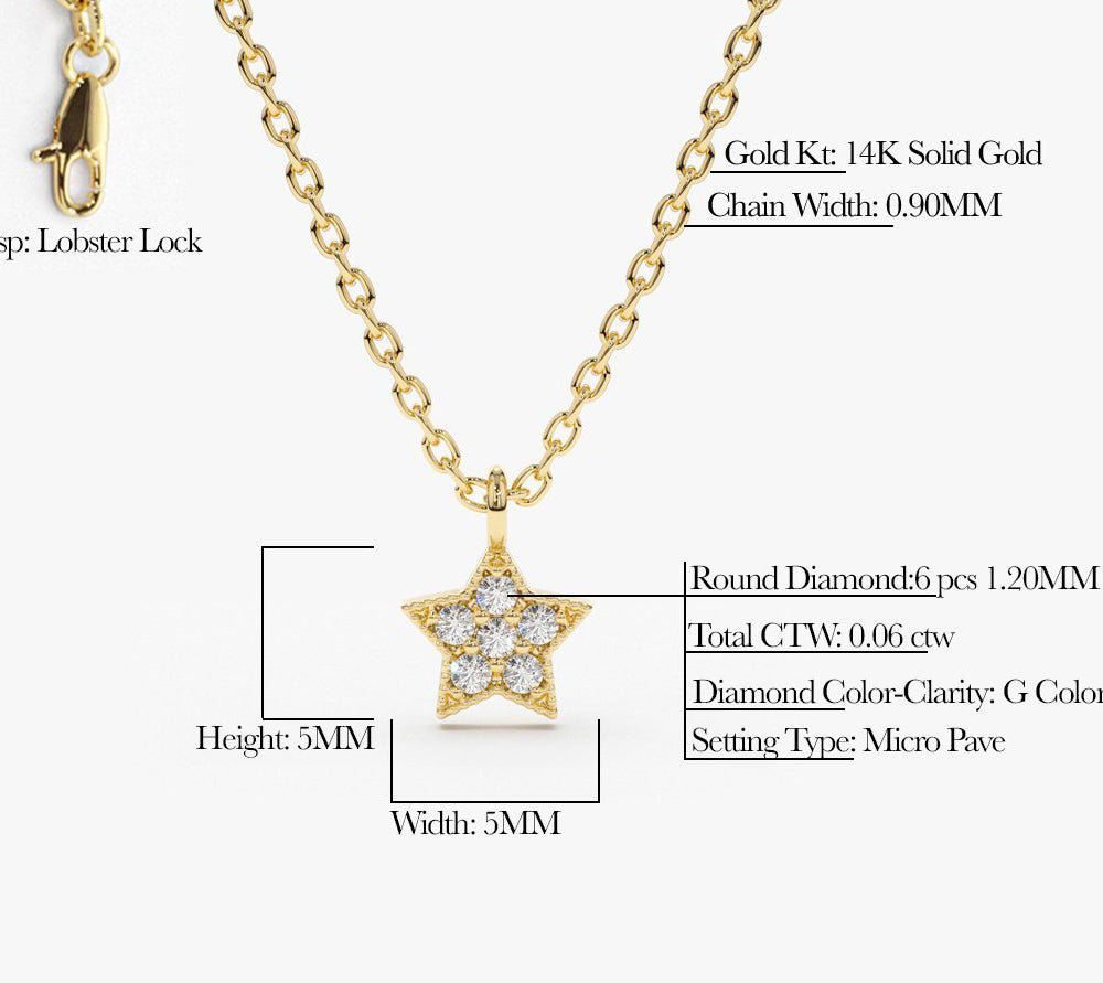 14K Gold Diamond Star Charm Necklace