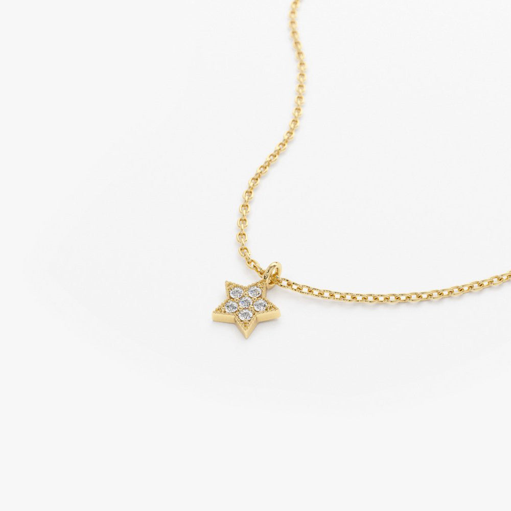 14K Gold Diamond Star Charm Necklace