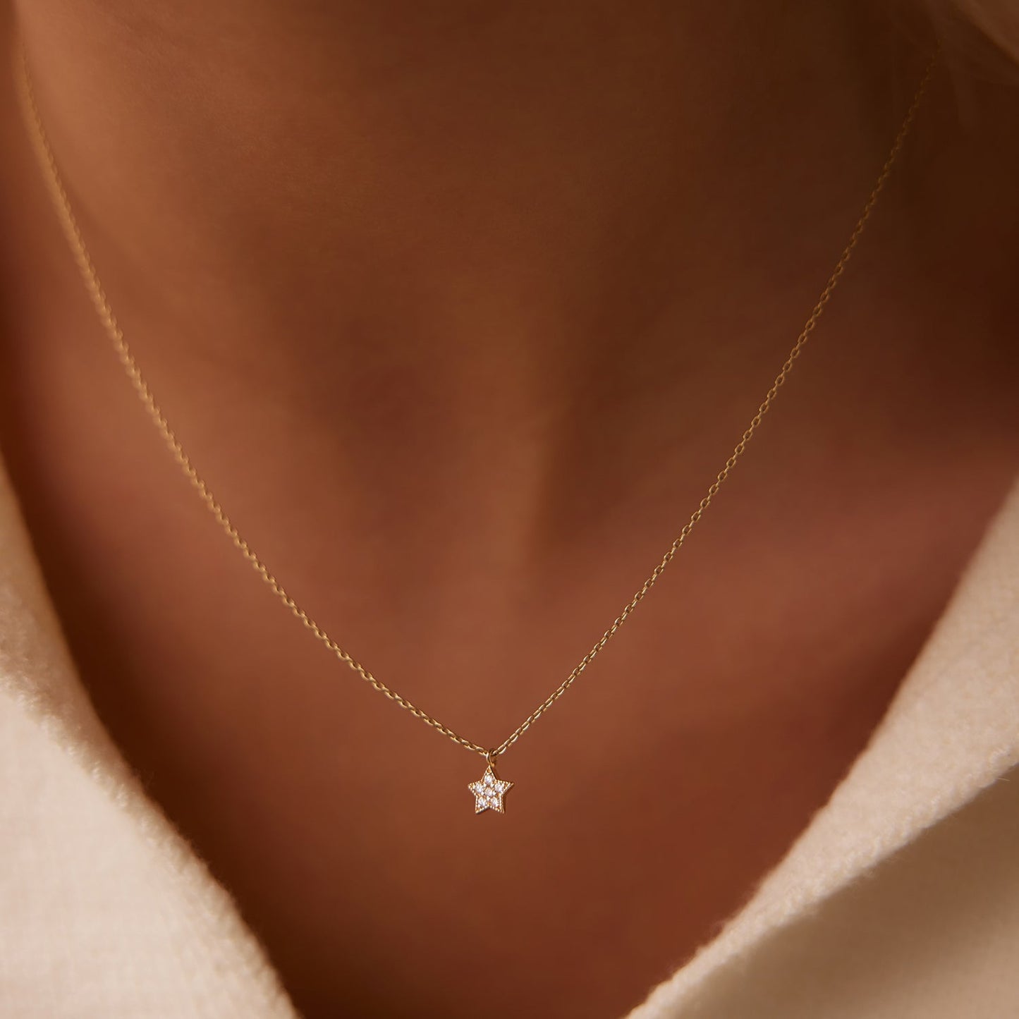 14K Gold Diamond Star Charm Necklace