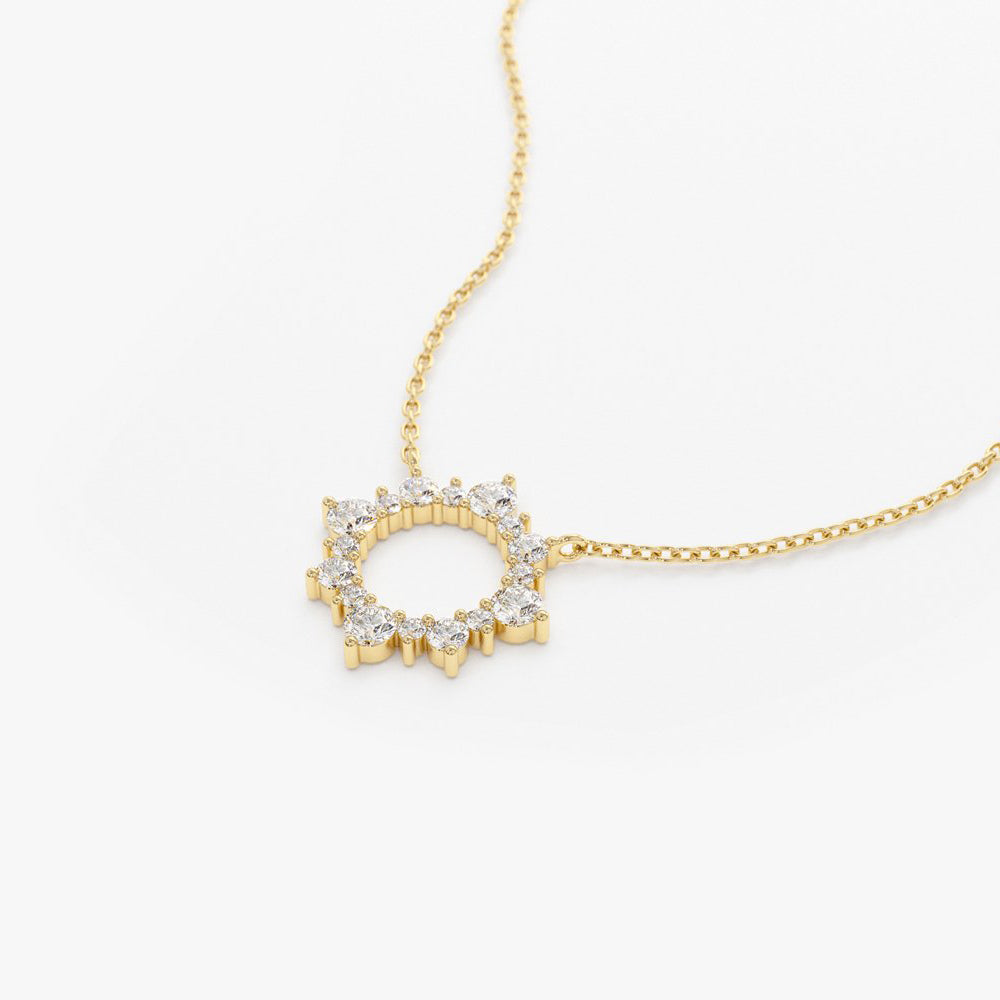 14K Gold Diamond Sun Circle Necklace