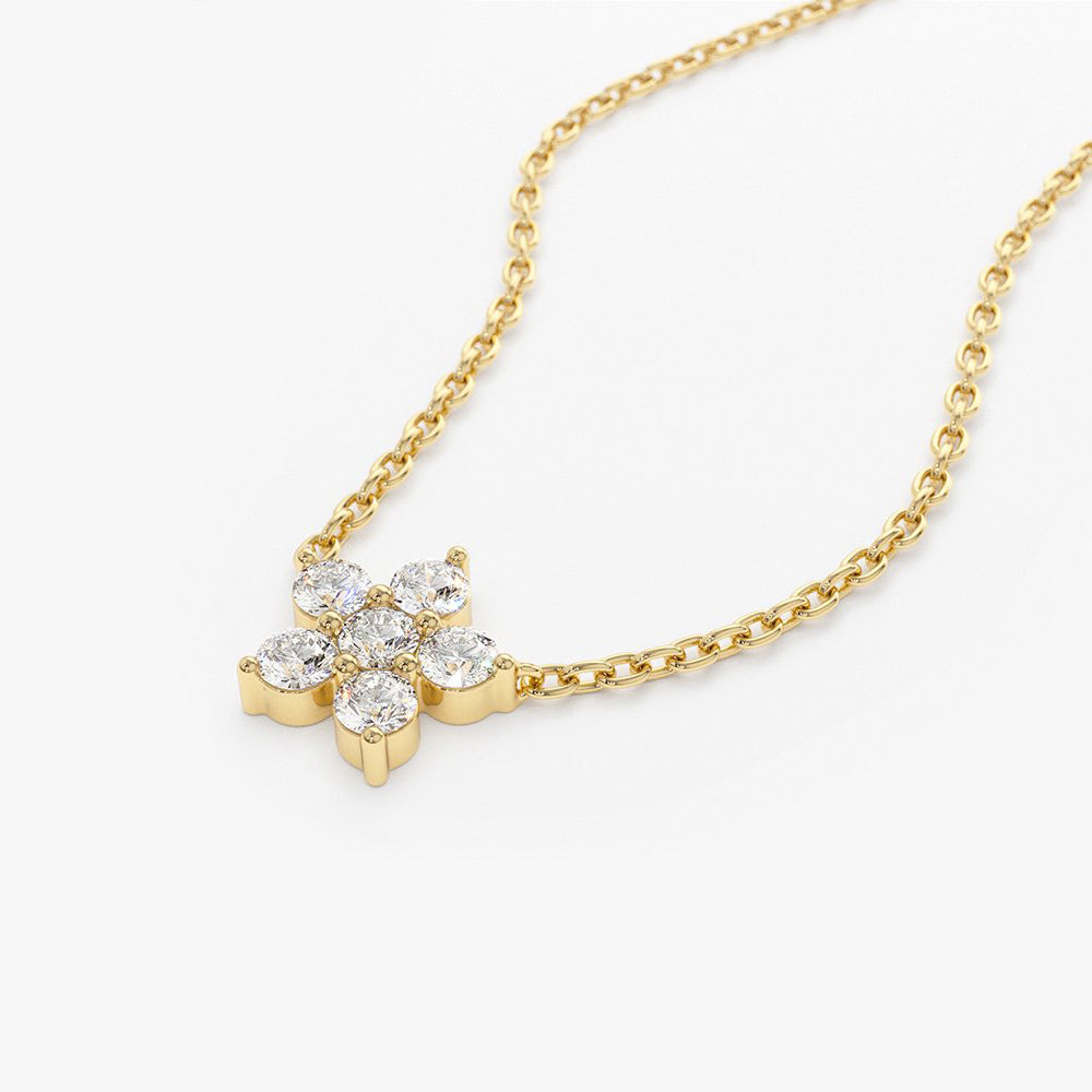 14K Gold Flower Charm Diamond Necklace