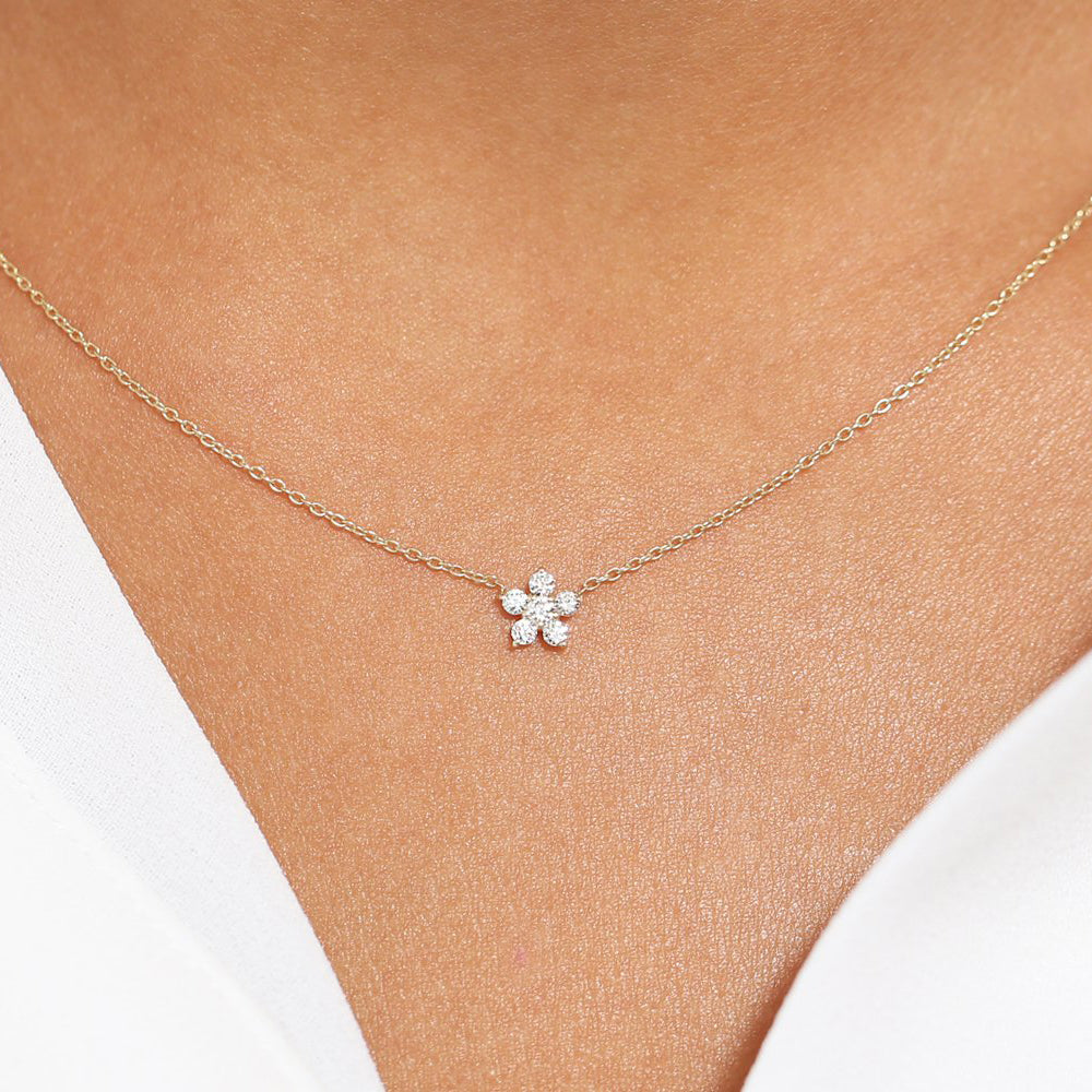 14K Gold Flower Charm Diamond Necklace