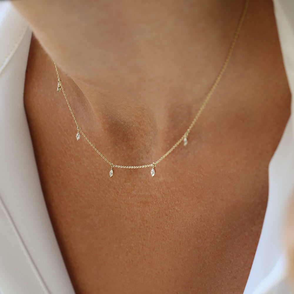 14k Gold Marquise Diamond Dangling Necklace