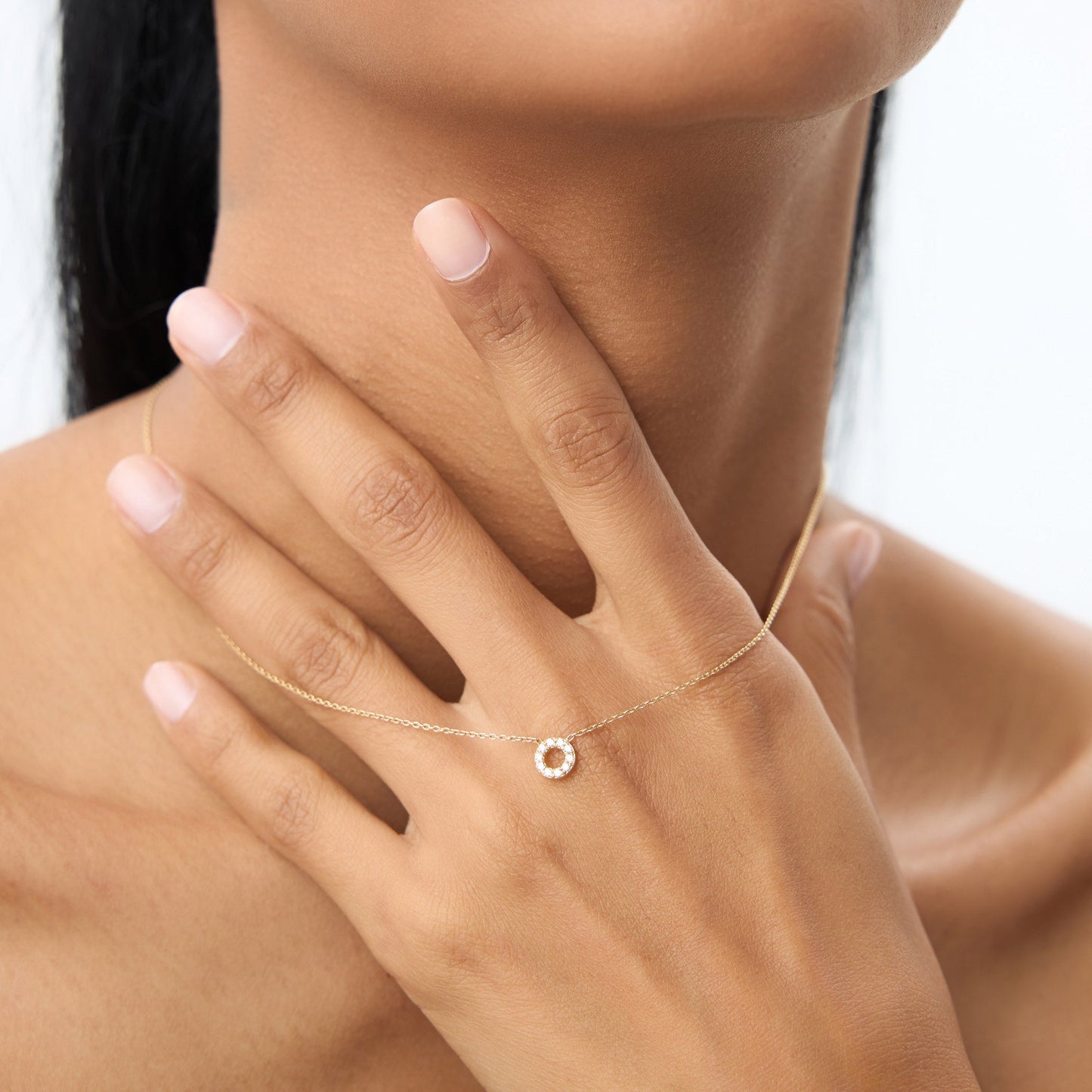 14K Gold Mini Diamond Circle Necklace
