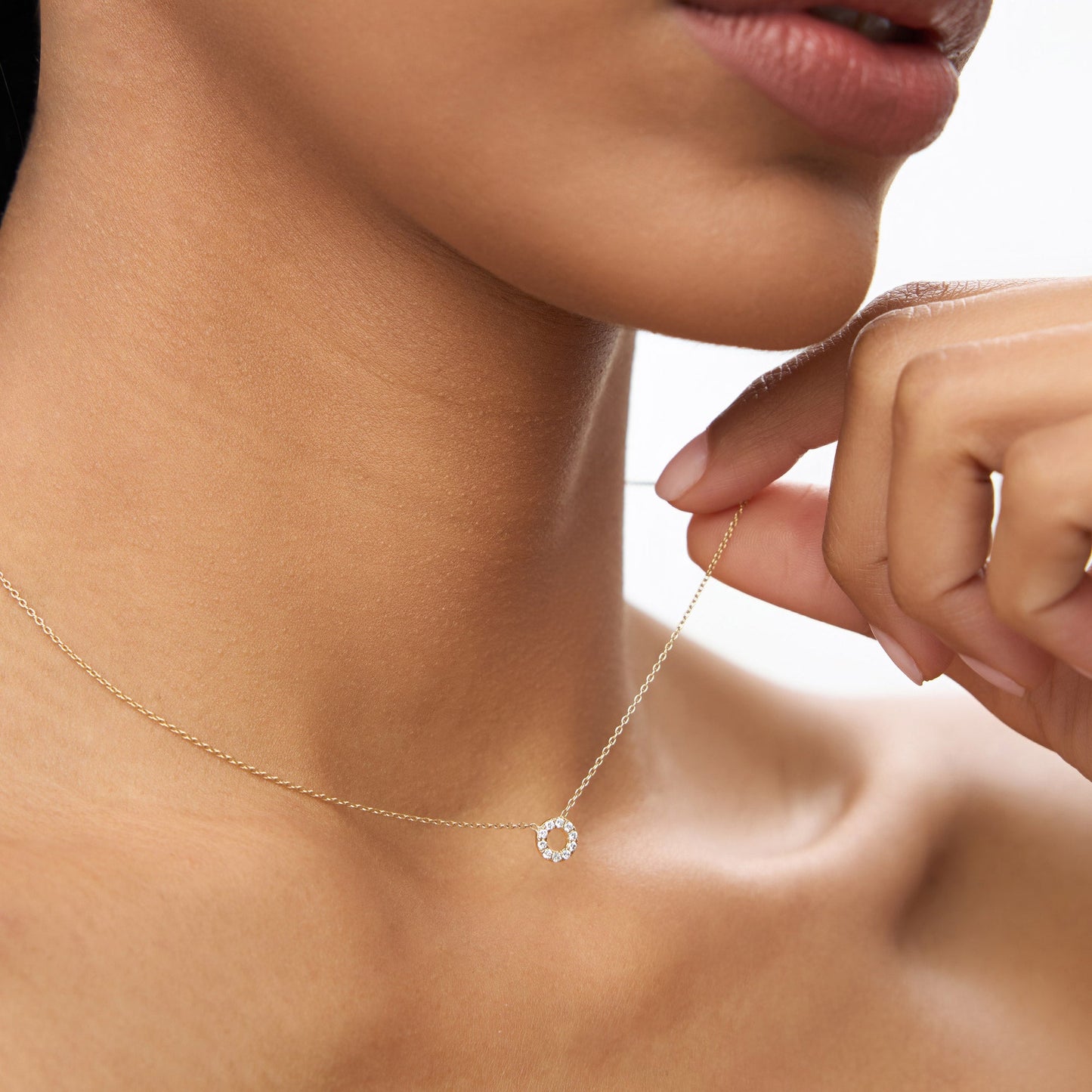 14K Gold Mini Diamond Circle Necklace