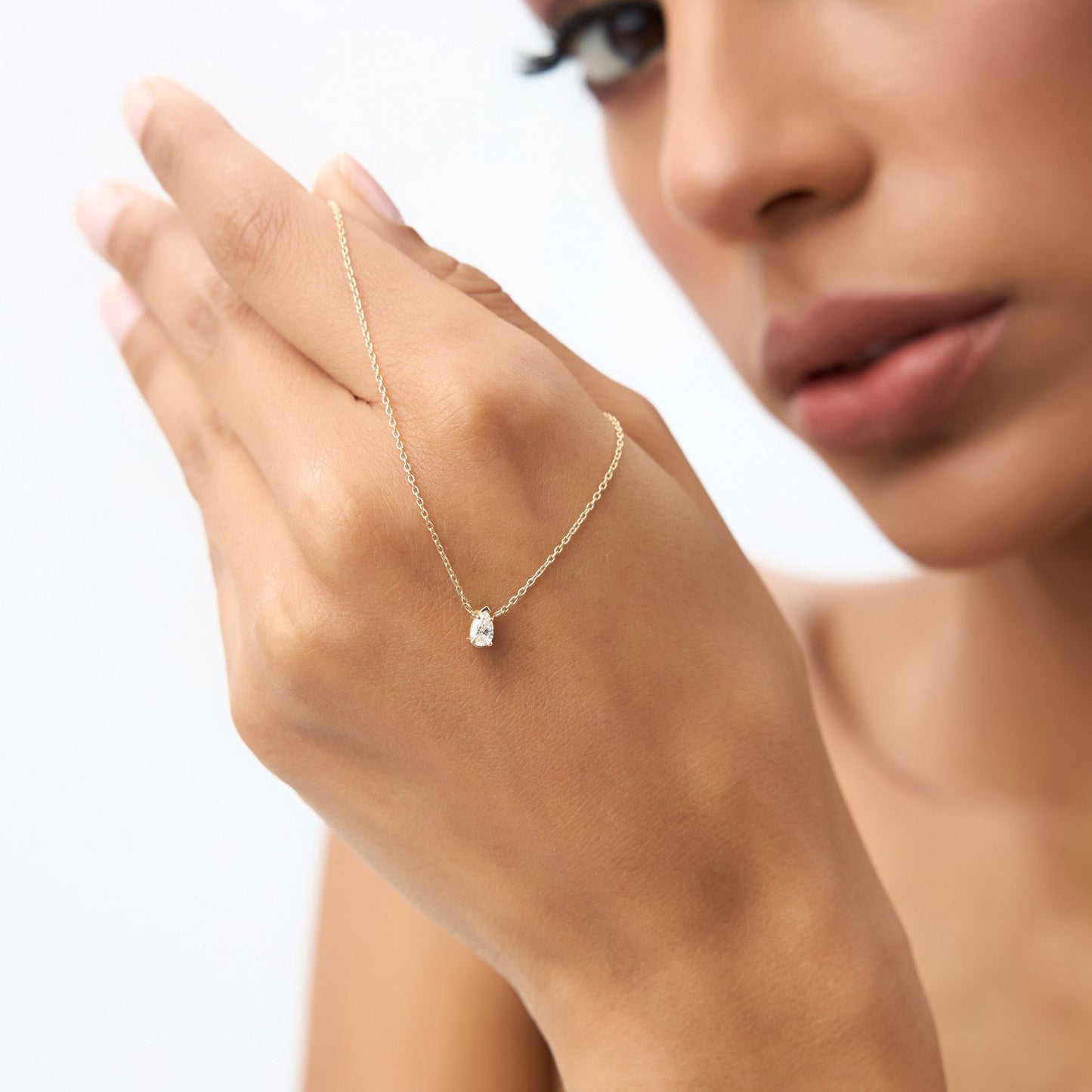 14K Gold Pear Shape Diamond Solitaire Necklace