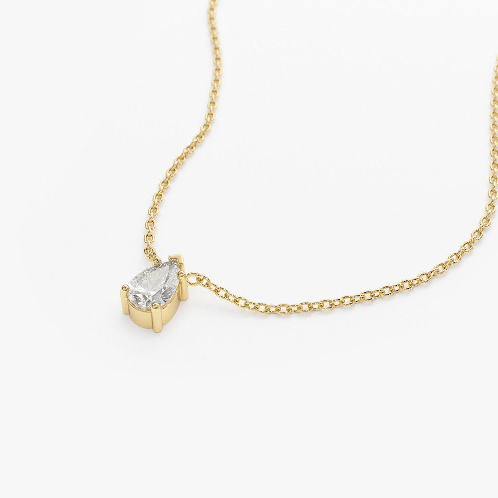 14K Gold Pear Shape Diamond Solitaire Necklace