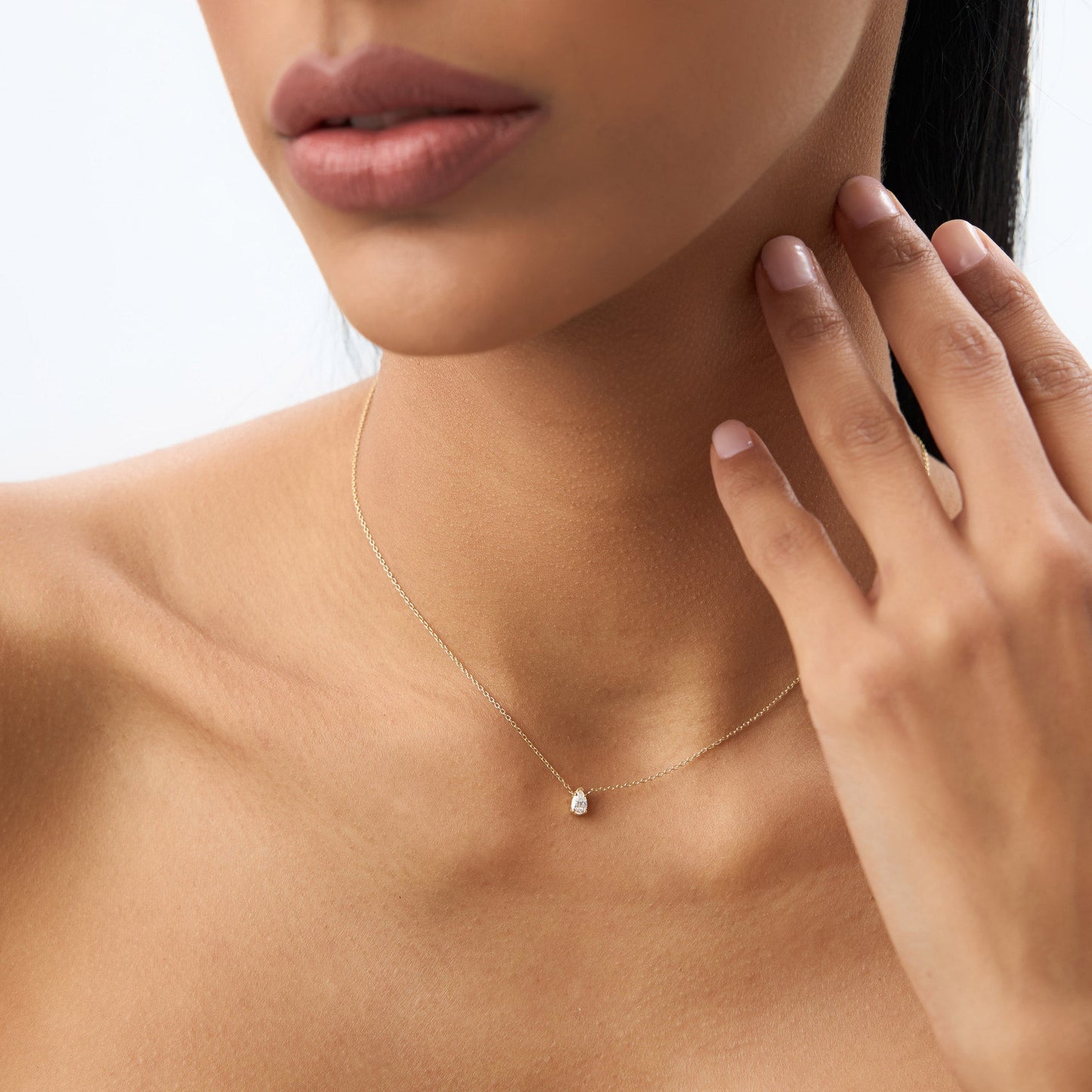 14K Gold Pear Shape Diamond Solitaire Necklace