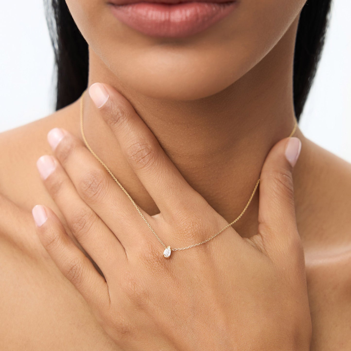14K Gold Pear Shape Diamond Solitaire Necklace