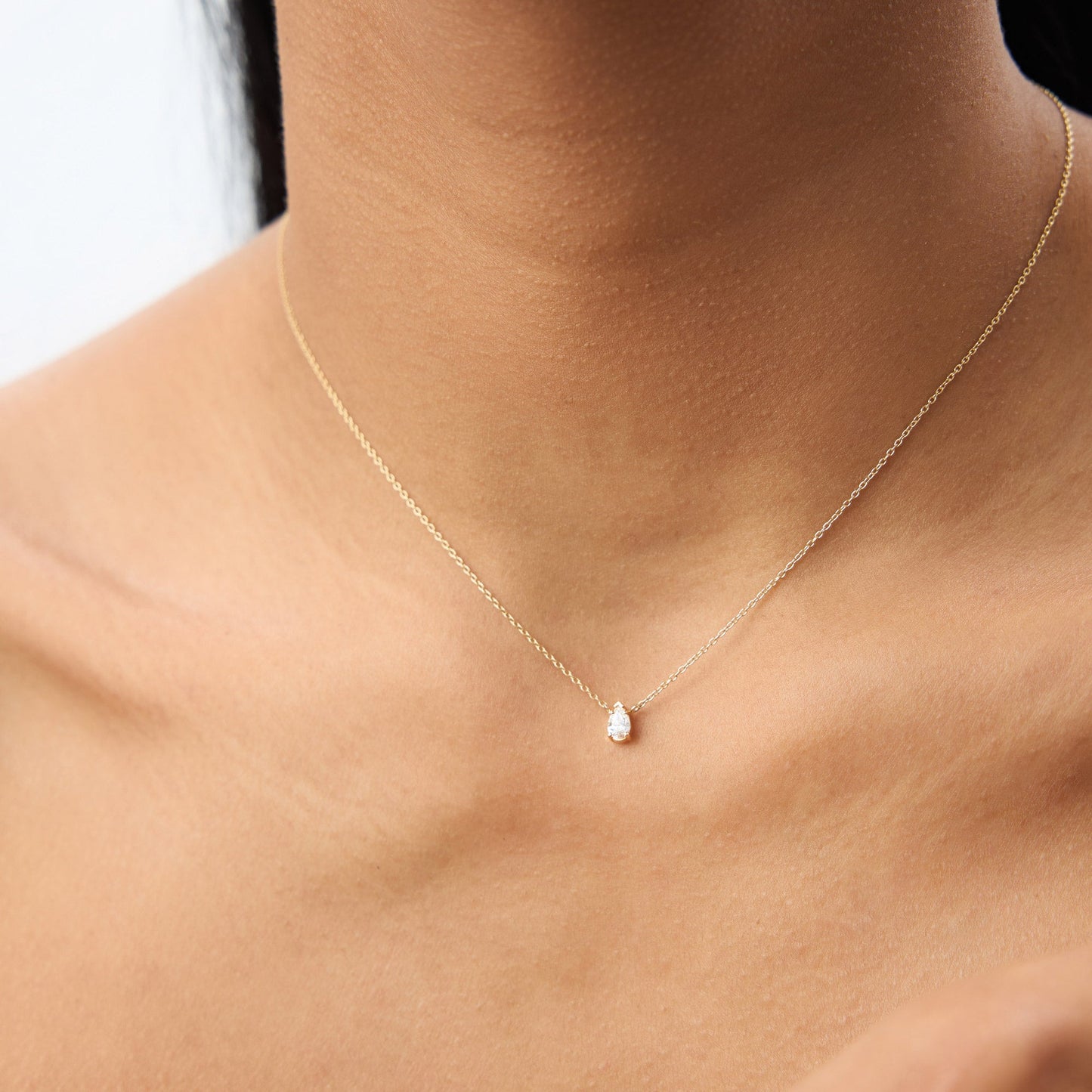 14K Gold Pear Shape Diamond Solitaire Necklace