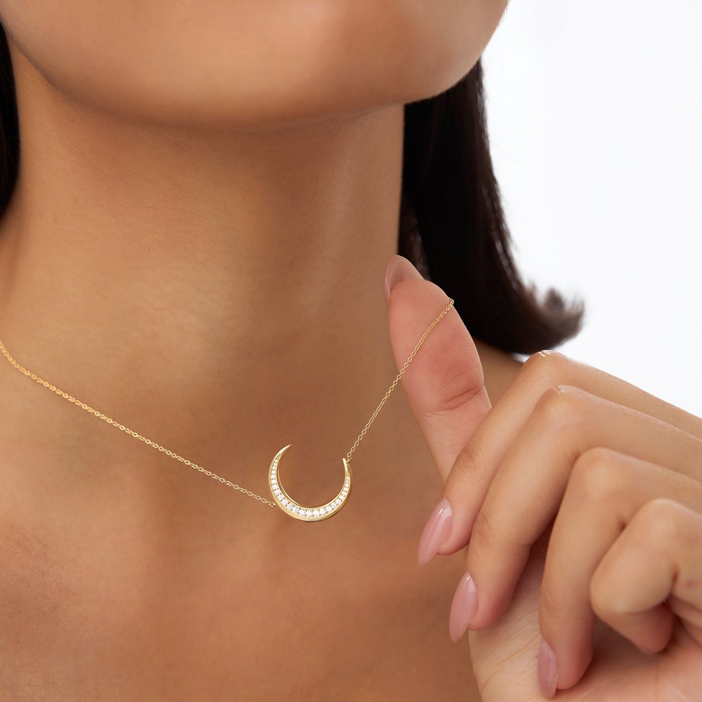 14k Large Diamond Crescent Moon Necklace