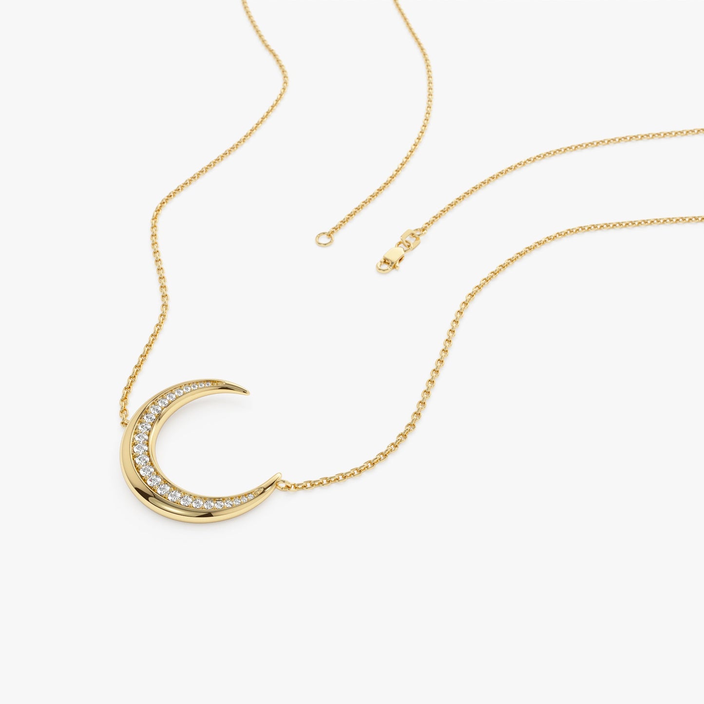 14k Large Diamond Crescent Moon Necklace