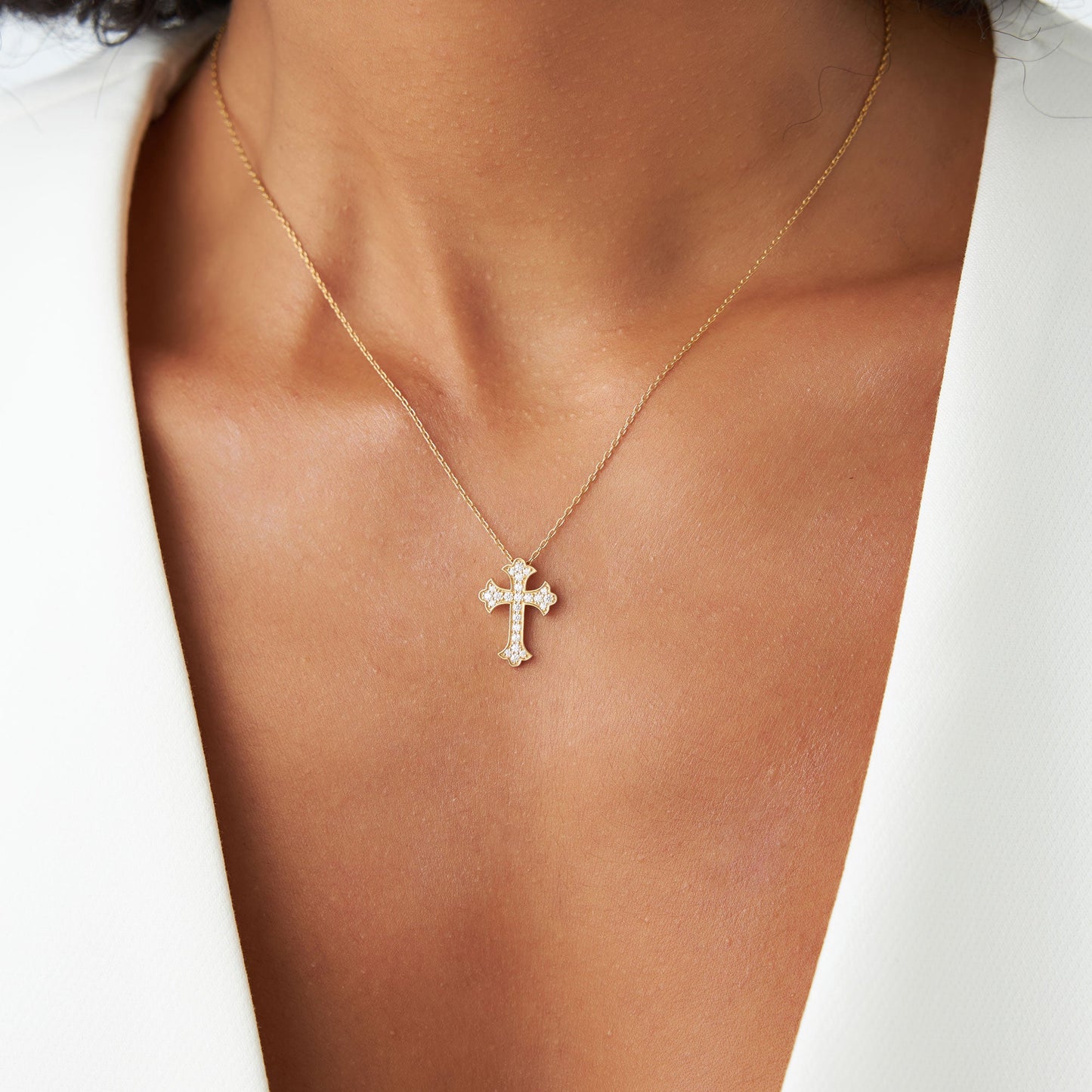 14k Pave Setting Gothic Diamond Cross