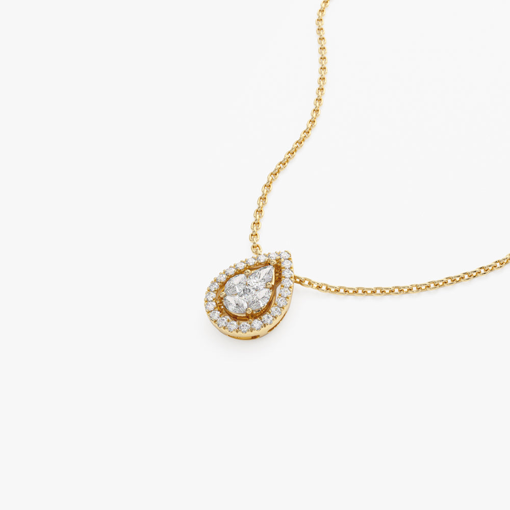 14K Pear Shaped Illusion Setting Halo Diamond Necklace