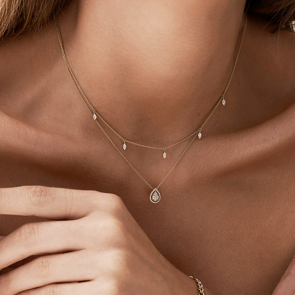 14K Pear Shaped Illusion Setting Halo Diamond Necklace