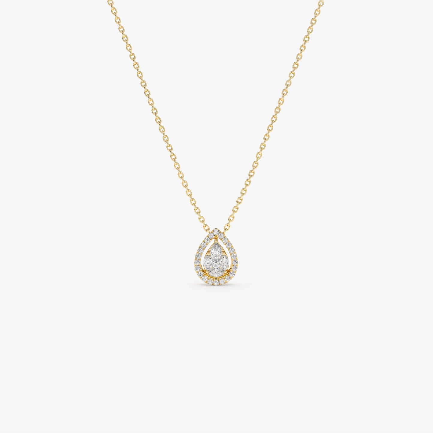 14K Pear Shaped Illusion Setting Halo Diamond Necklace