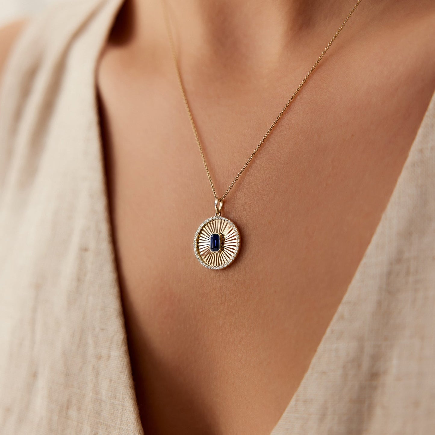 14K Sapphire and Diamond Medallion Necklace