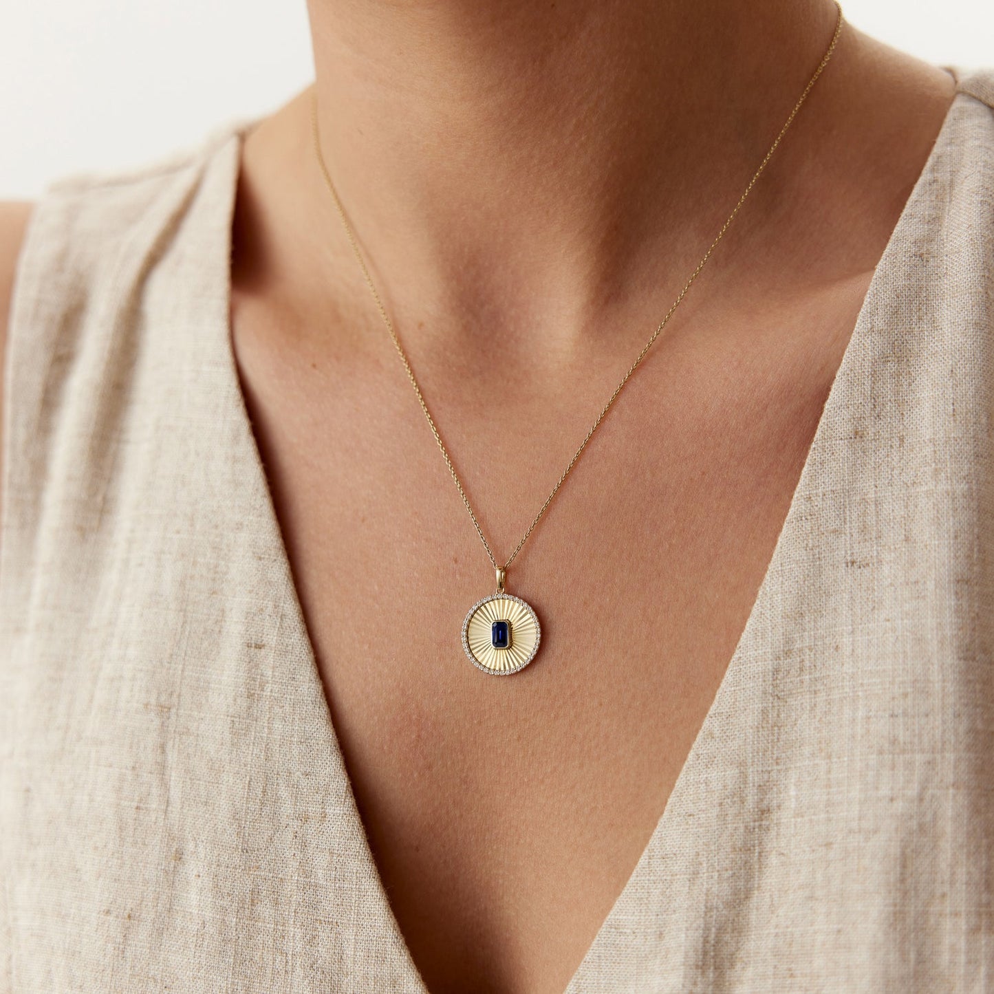 14K Sapphire and Diamond Medallion Necklace