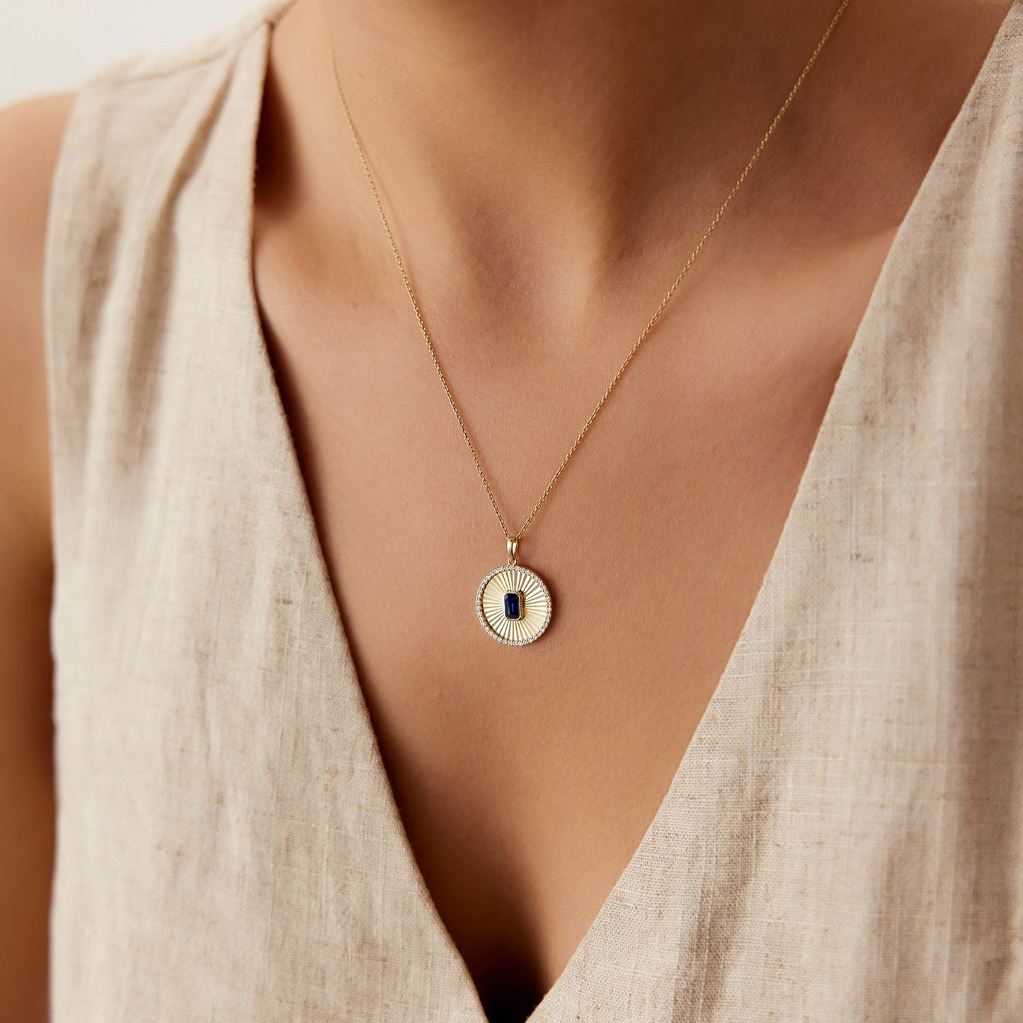 14K Sapphire and Diamond Medallion Necklace