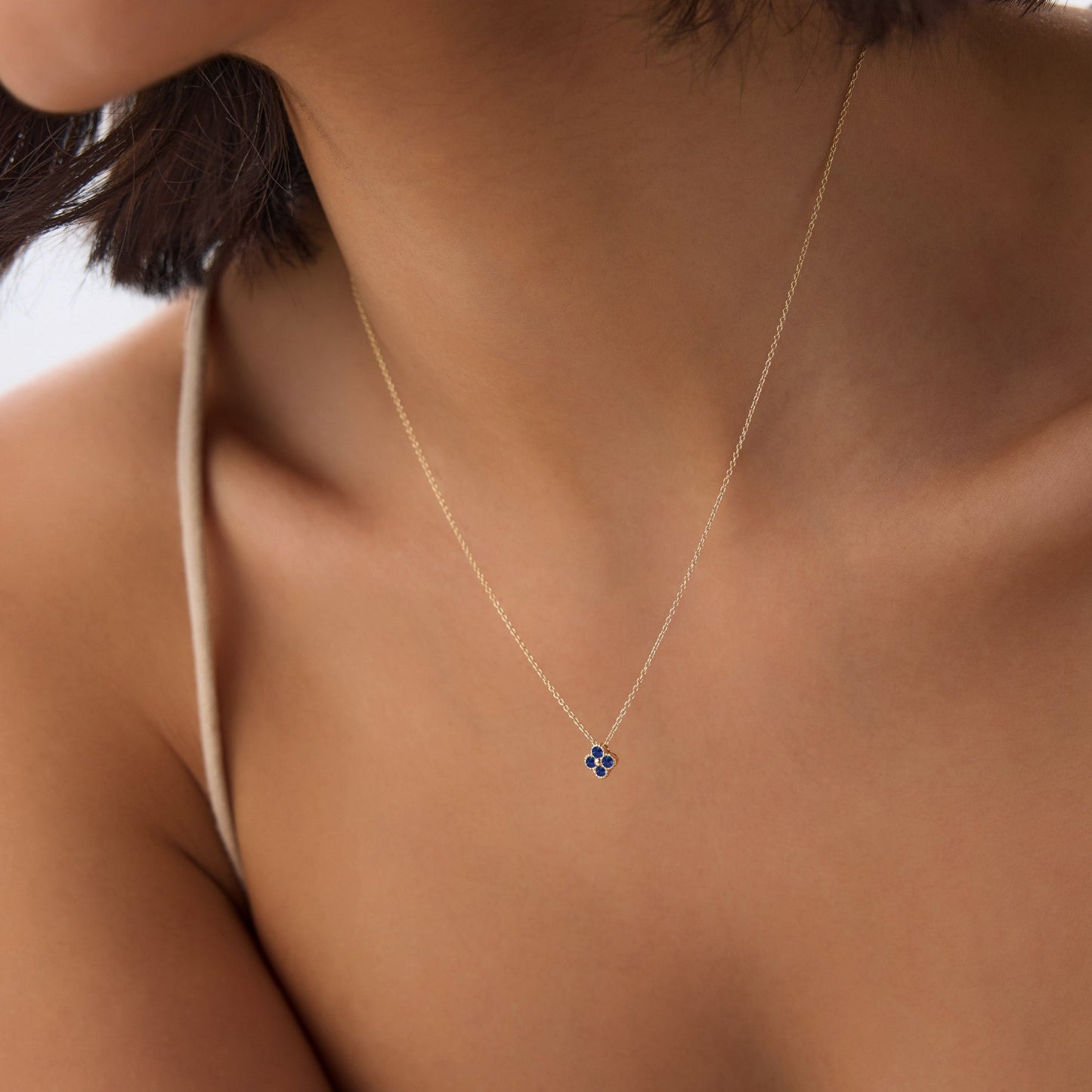 14k Sapphire Clover Beaded Necklace