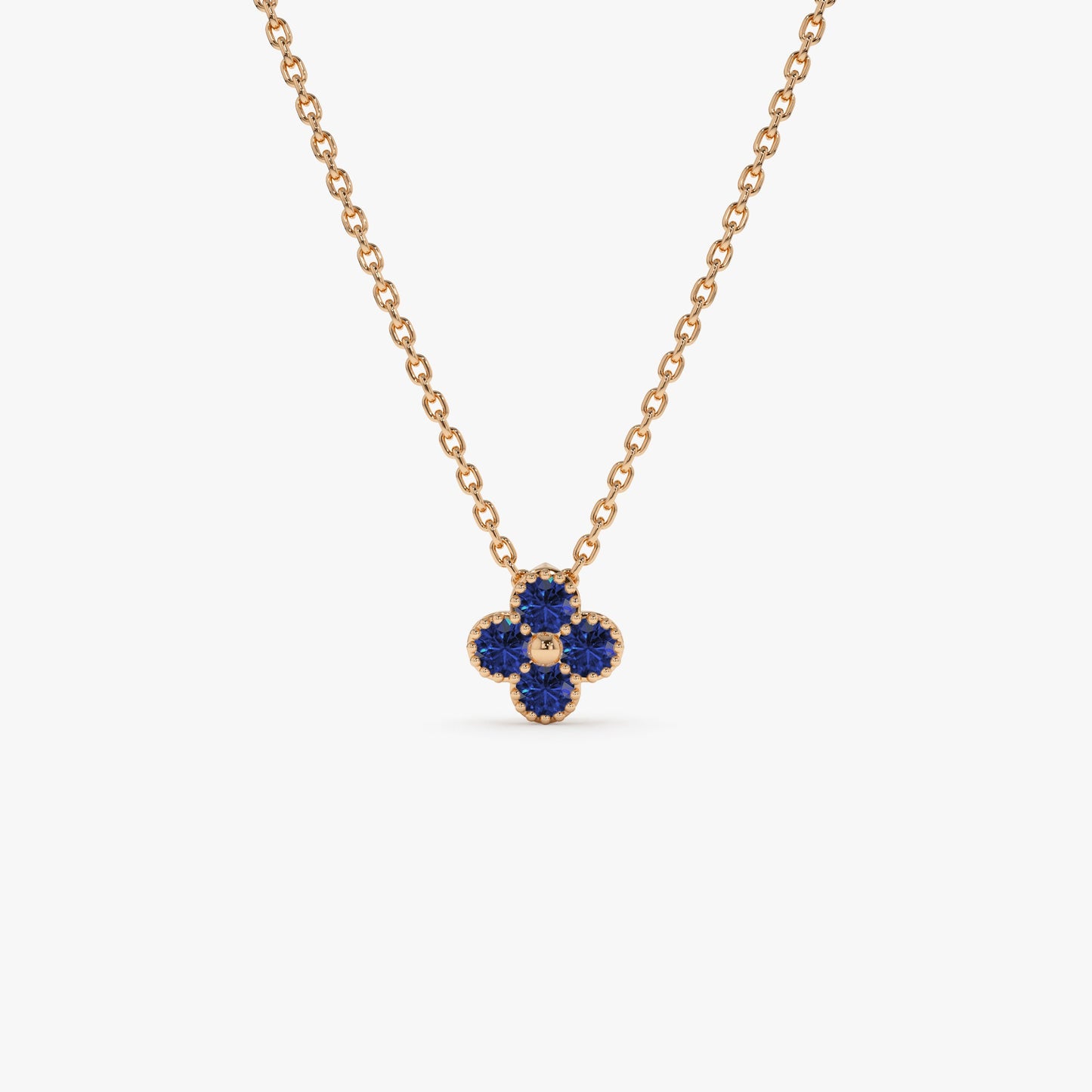 14k Sapphire Clover Beaded Necklace