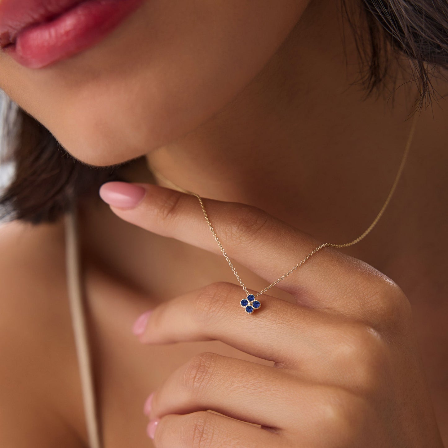14k Sapphire Clover Beaded Necklace