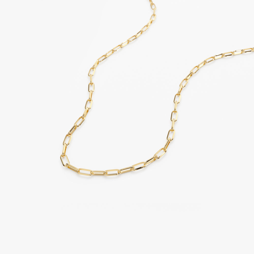 14k Solid Gold Tiny Paper Clip Link Necklace
