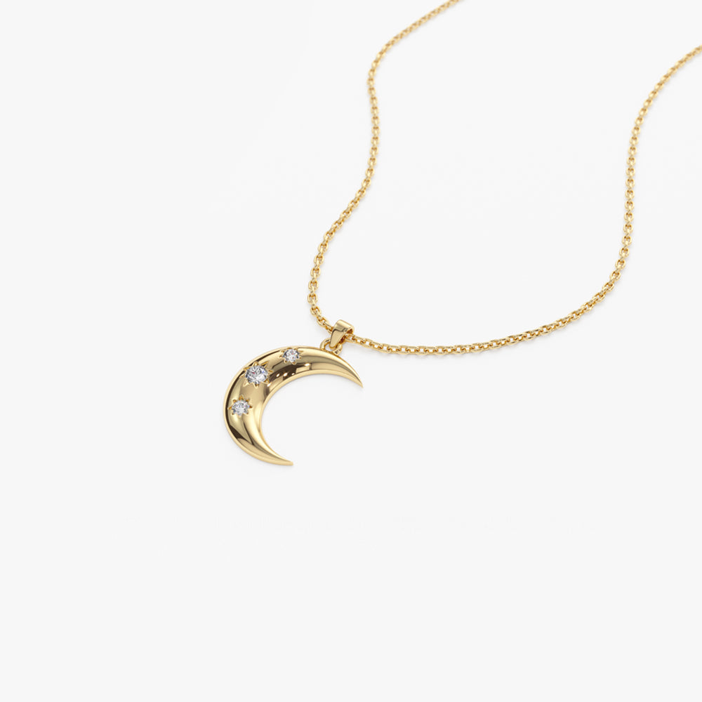 14k Star Setting Crescent Diamond Necklace